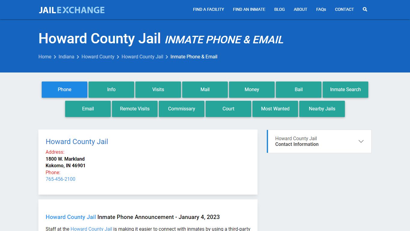 Inmate Phone - Howard County Jail, IN - Jail Exchange
